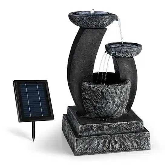 Fontaine de jardin cascade énergie solaire effet pierre amphore batterie et  LED marron