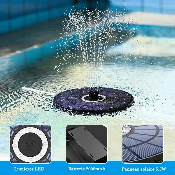 Fontaine solaire flottante 5.5W avec Lumières Colorées LED – Image 3