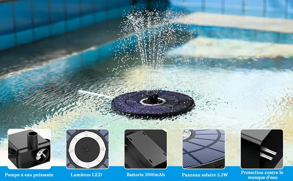 Fontaine solaire flottante 5.5W avec Lumières Colorées LED – Image 3